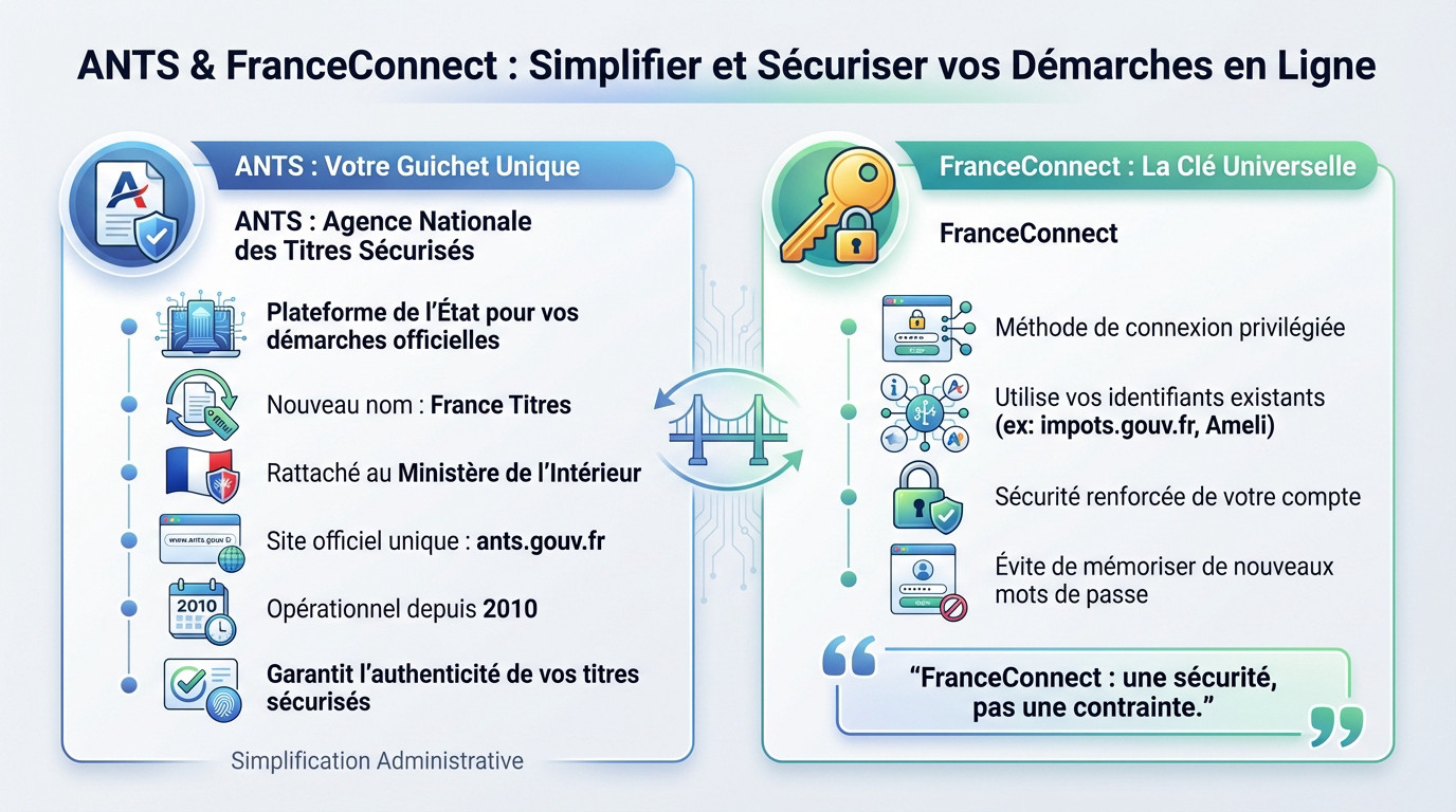 Interface de connexion sécurisée FranceConnect sur le portail ANTS