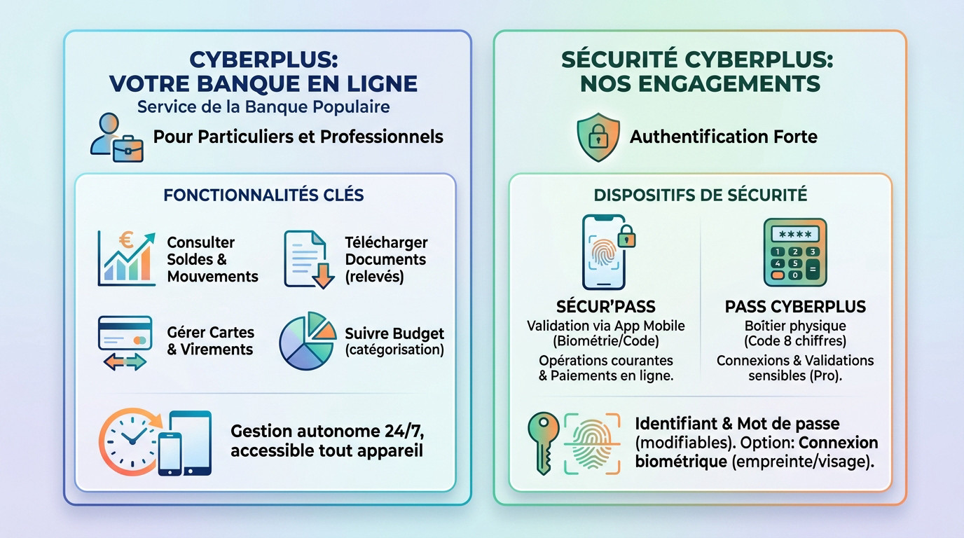 Interface de connexion sécurisée Cyberplus sur ordinateur et mobile