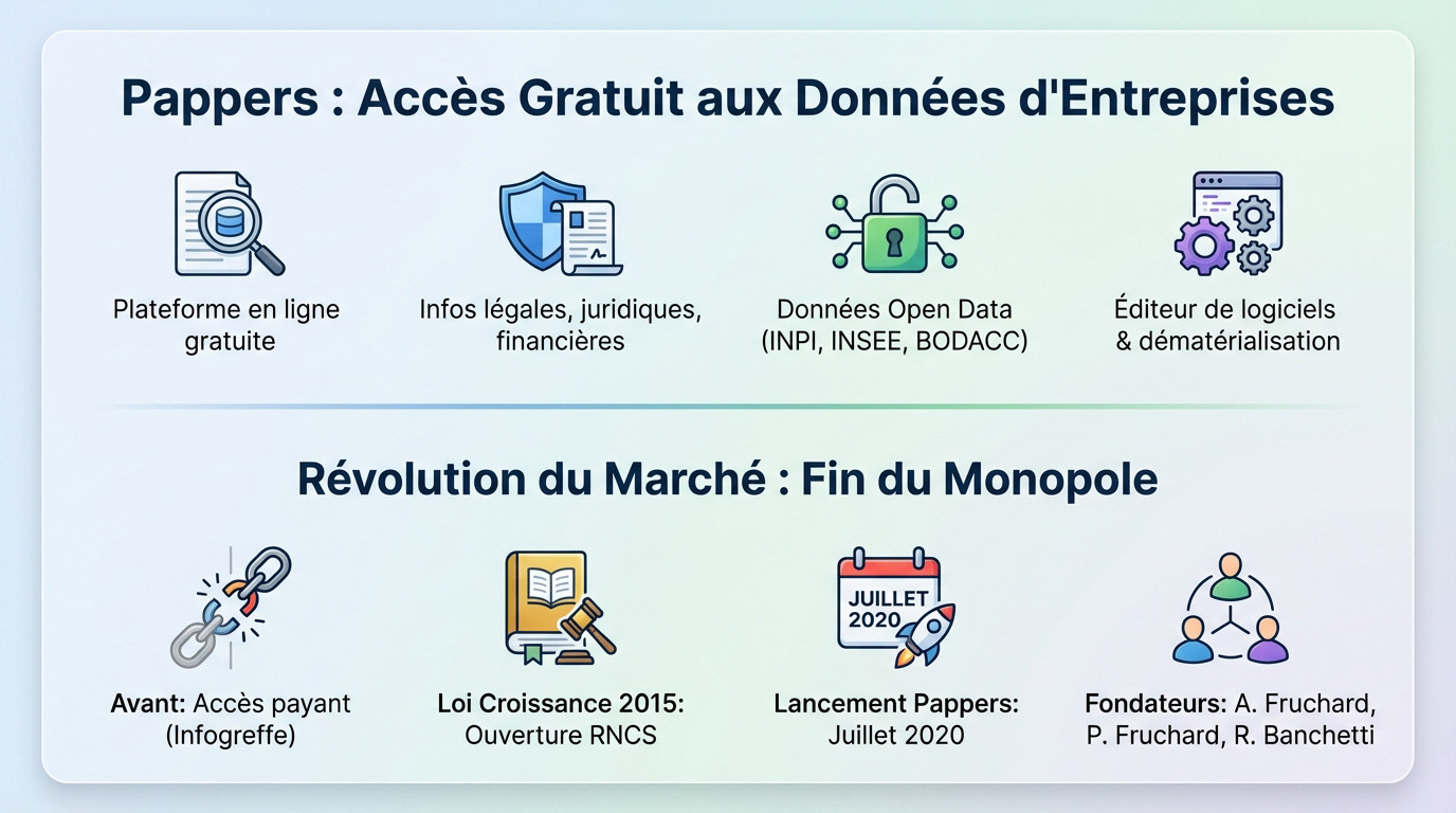 Interface de Pappers illustrant la recherche gratuite d'informations légales sur les entreprises